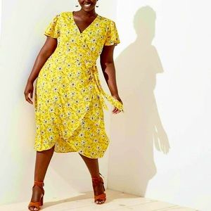 NWOT LOFT Plus yellow floral wrap dress